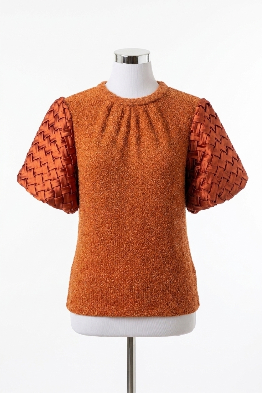 NEW VOY braid neck weave pattern sleeve top in rust